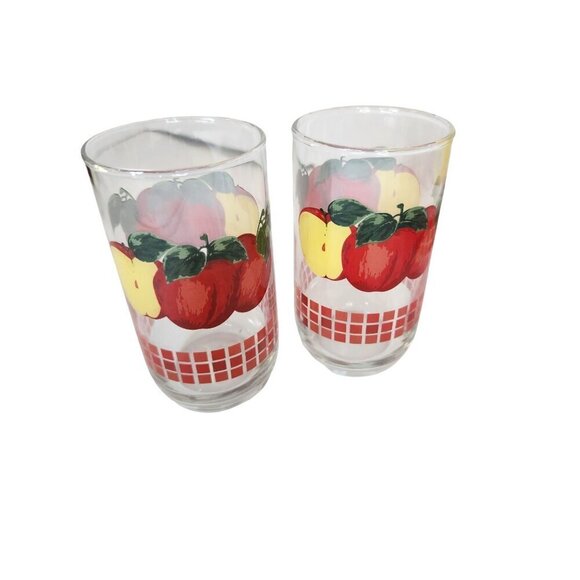 Vintage KIG Malaysia Clear Glass 48oz Handled Pitcher 4 juice glasses, Red Apple - Picture 9 of 16